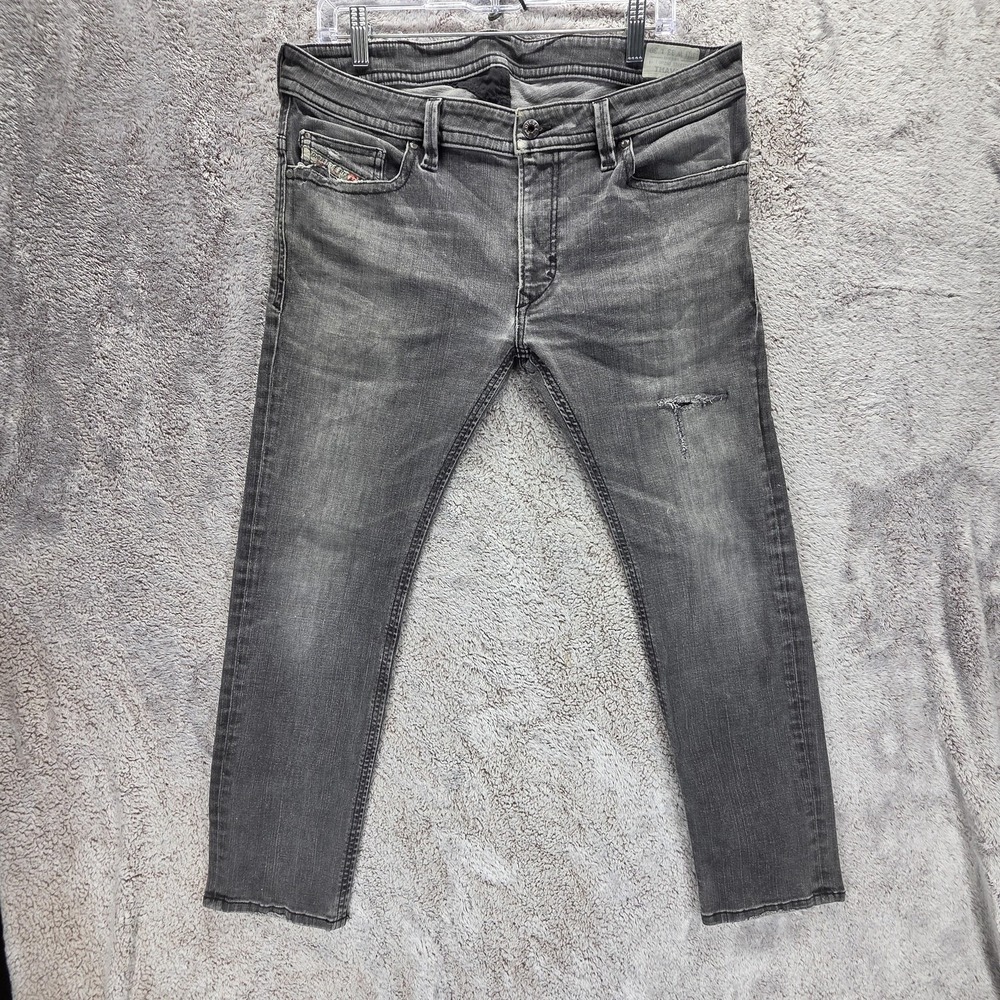 Diesel Jeans Mens 33x30 Gray Thavar Slim Skinny Zip Fly Altered Hem ORZ80